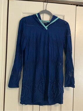 Title Nine Navy Blue Crochet Tunic with Mint Trim